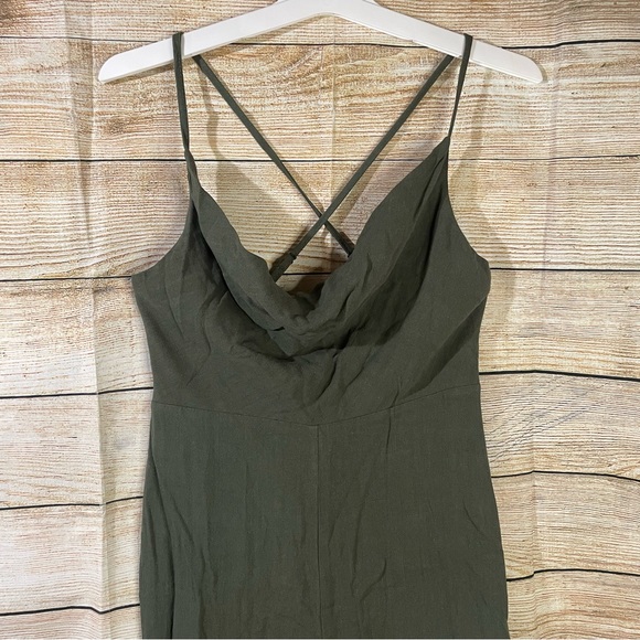 WHO I AM cowl neck relaxed jumpsuit crisscross back olive green Size 10 - Picture 5 of 14